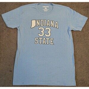 19Nine Indiana State Sycamores #33 Larry Bird Blue T-Shirt Men's Large